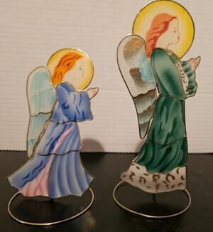 Capiz Shell painted Winged Praying Angels on Stands Christmas Decor